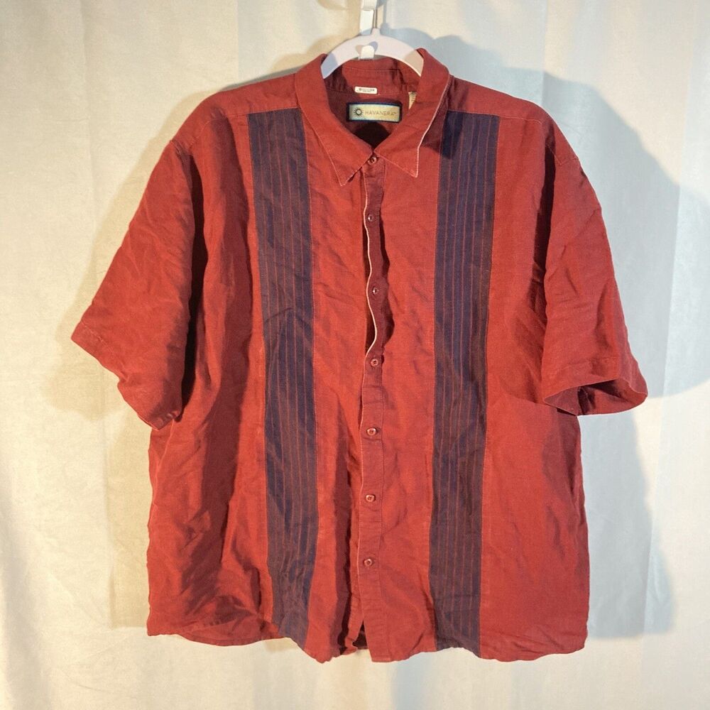 HAVANERA red blue wide stripe short sleeves button up shirt XXL